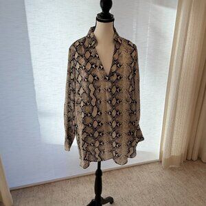 L'Agence Silk Snake Print Long Sleeve Blouse Size L